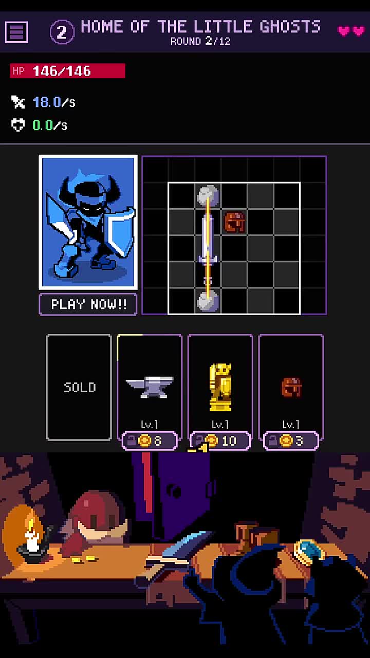 Overgeared Hero video ad frame: pixel-art hero and backpack grid gameplay