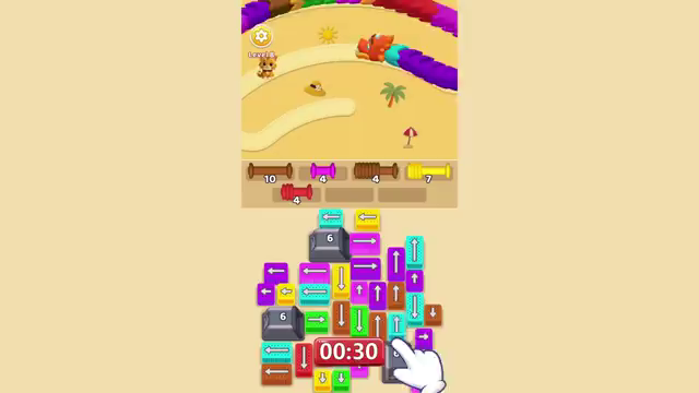 Wool Crush 分屏素材封面：海岸与深海蓝色调双场景，展示Level 4到Level 5升级过程